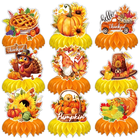 Thanksgiving Honingraat Tafelstukken Kalkoen Pompoen Zonnebloem Herfstoogst Thema 3D Papieren Tafelornamenten Voor Herfstfeest Decoratie