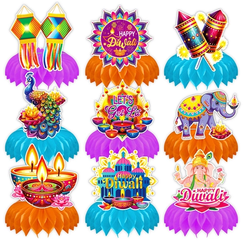 Diwali Honeycomb Centerpieces Table Decorations Indian Festival Cardboard Ganesha Diya Elephant Patterns Party Supplies