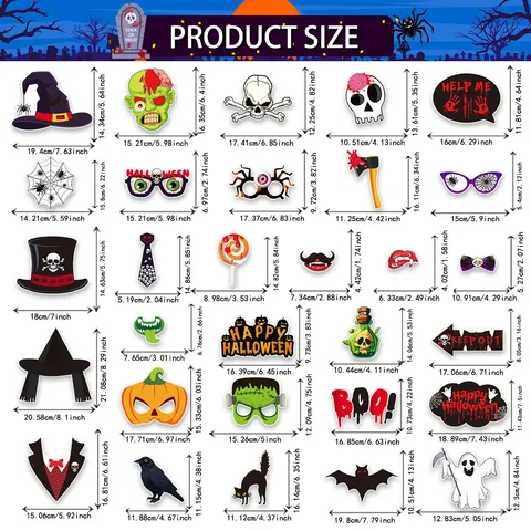 Set di 30 Accessori per Foto Booth di Halloween Con Cappello da Strega Zucca Scheletro Decorazioni Spaventose per Festa di Halloween