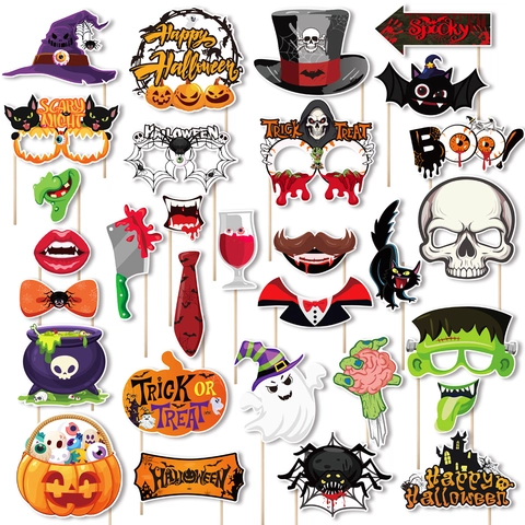 Accessori Per Cabine Fotografiche Di Halloween Zucca Teschio Cappello Da Strega Decorazioni In Carta Per Feste Fotografia