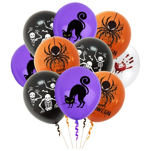 Halloween Latex Ballonset Blutiger Handabdruck Spinne Skelett Schwarze Katze Happy Halloween Bedruckte Runde Party Deko Ballons