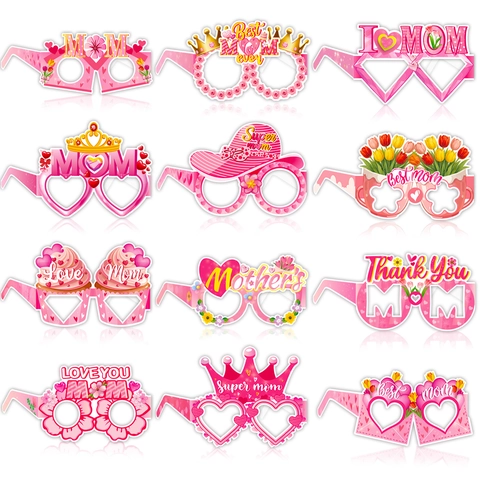 Occhiali da Festa per la Festa della Mamma Puntelli per Fotobox in Carta Super Mom Best Mom Ever Cuore Floreale Decorazioni per Feste Occhiali Rosa Rosso