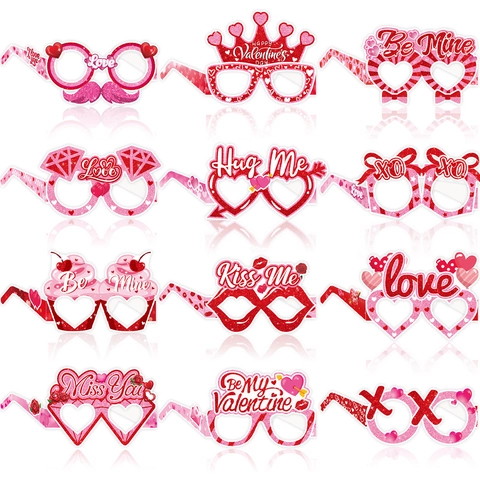 Valentijnsdag Papieren Bril Fotocabine Rekwisieten Romantisch Hart Lip Kroon Cupcake Ontwerp Brillen Decor Voor Feest Viering