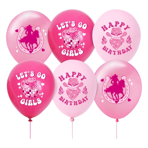 Western Cowboy Girl Birthday Party Balloons Pink Latex Printed Round Balloons Let's Go Girls Pattern Party Decorations