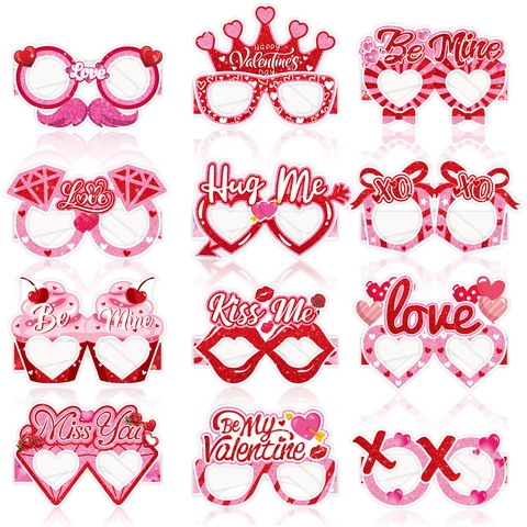 Valentijnsdag Papieren Bril Fotocabine Rekwisieten Romantisch Hart Lip Kroon Cupcake Ontwerp Brillen Decor Voor Feest Viering