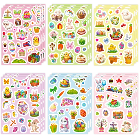 Adesivi per Festa di Pasqua Coniglietto Cartone Animato Uova Pulcino Decalcomanie Decorative per Regalo Fai Da Te Scrapbooking