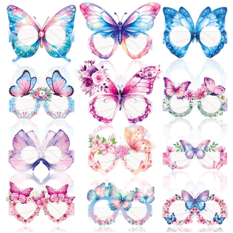 Occhiali da Festa in Carta ad Acquerello Tema Farfalla Decorazione di Compleanno Floreale Accessori Fotografici per Bambini