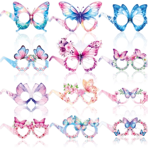 Occhiali da Festa in Carta ad Acquerello Tema Farfalla Decorazione di Compleanno Floreale Accessori Fotografici per Bambini
