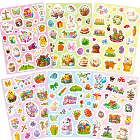 Adesivi per Festa di Pasqua Coniglietto Cartone Animato Uova Pulcino Decalcomanie Decorative per Regalo Fai Da Te Scrapbooking