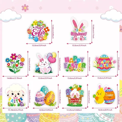 Osterdekoration Hängespiralen Ornamente Cartoon Hase Küken Ei Muster Farbkarton PVC Deko Für Heimfeier Feiertage