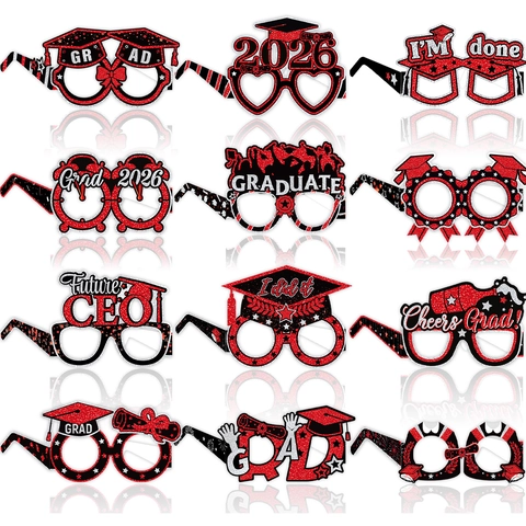 Graduation Party Glitter Paper Glasses Props 2026 Celebration Photo Booth Props Fun Party Eyewear For Graduates Students