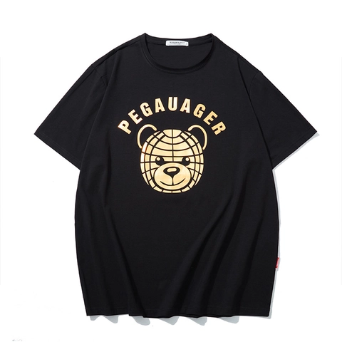 Herren Übergröße Baumwolle T-Shirt Sommer Lockere Passform Kurzarm Gold Bär Buchstabe Bedruckt Streetwear Casual Rundhals Tee