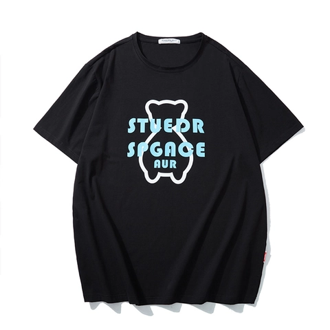 Herren Oversize Baumwolle T-Shirt Bär Grafik Druck Kurzarm Rundhals Locker Schwarz Casual Sommer Streetwear Tee Große Größen 12XL