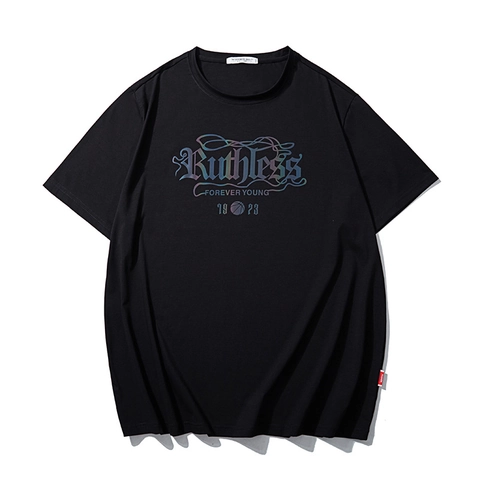 Heren Grote Maat T-Shirt 95% Katoen Ruthless Letter Grafische Print Reflecterende Warmteoverdracht Hiphop Casual Korte Mouw Top
