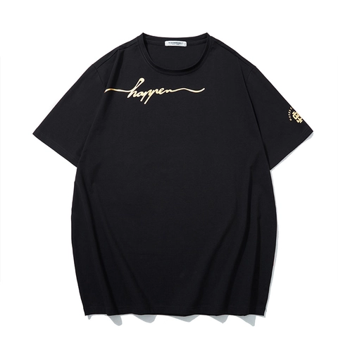 Maglietta da Uomo Taglie Forti in Misto Cotone Casual Larga Manica Corta Stampa Lettere Oro Estate Girocollo Base Layer