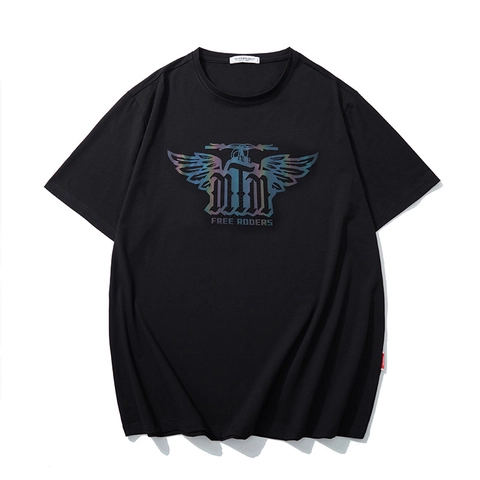 Heren Grote Maat Katoen Spandex T-Shirt Losse Pasvorm Reflecterende Vleugels Grafisch Korte Mouw Streetwear Top Zomer
