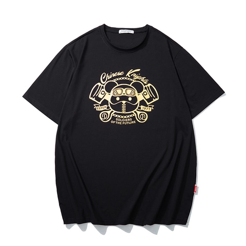 Men Oversized T-Shirt Cotton Spandex Short Sleeve Crew Neck Streetwear Top Panda Graphic Printed Loose Fit Casual Tee