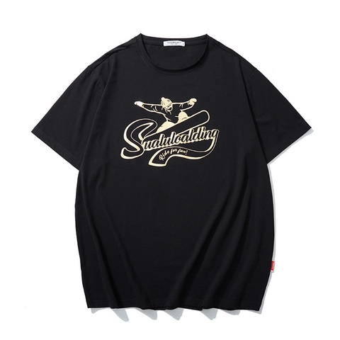 T-Shirt Streetwear Grandes Tailles pour Hommes Manches Courtes Mélange de Coton Coupe Ample Imprimé Graphique Ski Col Rond Top Décontracté