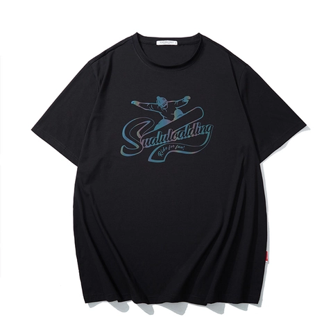 T-Shirt Streetwear Grandes Tailles pour Hommes Manches Courtes Mélange de Coton Coupe Ample Imprimé Graphique Ski Col Rond Top Décontracté
