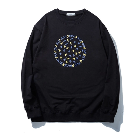 Heren Grote Maten Pullover Sweatshirt Katoenmix Letter Ster Print Loose Long Sleeve Ronde Hals Casual Zwart Streetwear Top