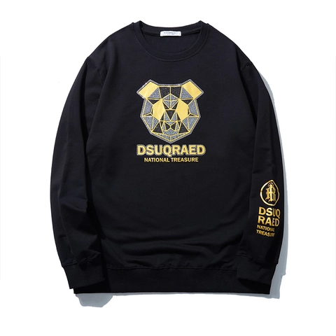 Sudadera de Talla Grande para Hombre Negro Mezcla de Algodón Casual Cuello Redondo Pullover Con Estampado Panda Strass Papel Oro