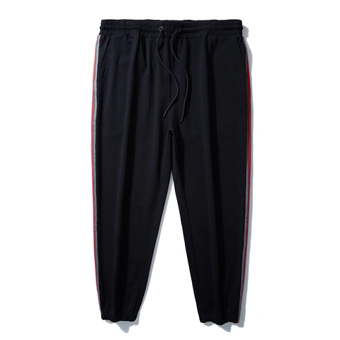 Herren Plus Size Casual Sporthose Elastischer Kordelzug Jogger Mit Seitenstreifen Gurtband Baumwollmischung Sportliche Lockere Hose
