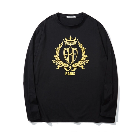 Heren Grote Maat Goudfolie Kroon Embleem T-shirt met Lange Mouwen Katoenmix Losse Pasvorm Casual Ademend Oversized Tee Top