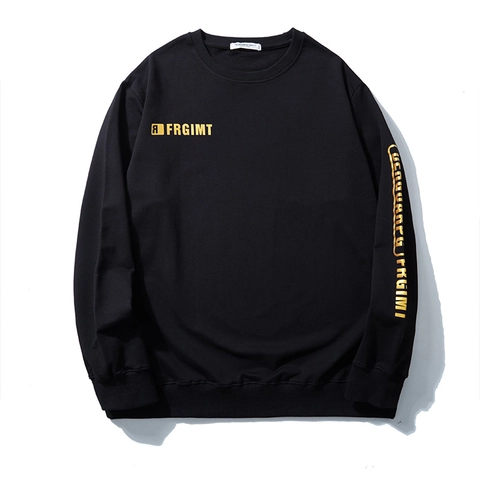 Sudadera de Moda para Hombre Talla Grande Otoño Letra Dorada Estampada Manga Larga Casual Suelta Pullover Algodón Negro