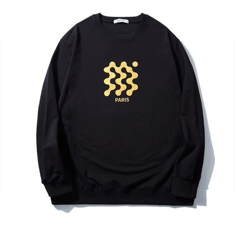 Sudadera de Talla Grande para Hombre de Mezcla de Algodón Con Estampado de Letras Paris en Oro Pullover Casual de Manga Larga Cuello Redondo
