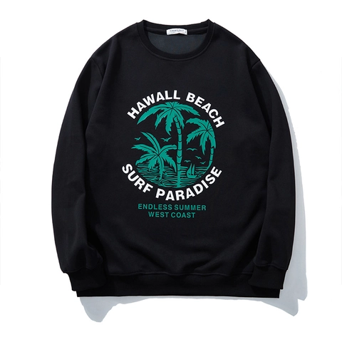 Felpa da Uomo Taglie Forti in Cotone Stampa Albero di Cocco Hawaii Girocollo Comoda Casual a Maniche Lunghe Pullover Oversize