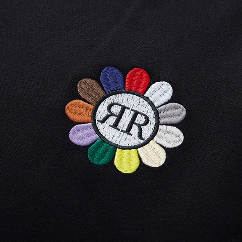 Sweatshirt Homme Grande Taille Mélange Coton Polyester Col Rond Broderie Florale Décontracté Noir