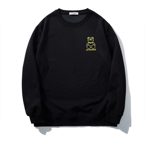 Costume de Sweatshirt Grande Taille Homme en Mélange de Coton Broderie Ours Strass Pullover Manches Longues Sport Casual