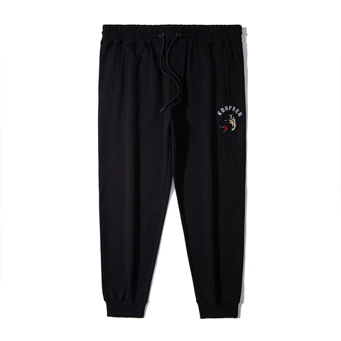 Men's Plus Size Wolf Head Embroidery Sweatpants Elastic Waist Jogger Pants Casual Loose Cotton Sports Trousers Black