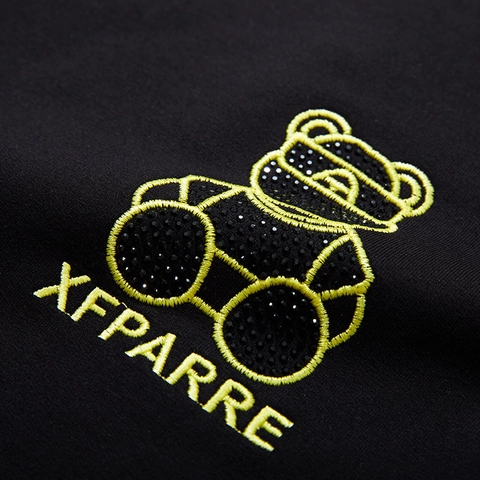 Costume de Sweatshirt Grande Taille Homme en Mélange de Coton Broderie Ours Strass Pullover Manches Longues Sport Casual