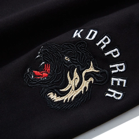 Men's Plus Size Wolf Head Embroidery Sweatpants Elastic Waist Jogger Pants Casual Loose Cotton Sports Trousers Black