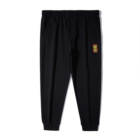 Plus Size Men's Jogger Sweatpants Cartoon Bear Embroidery Cotton Blend Drawstring Elastic Waist Casual Sporty Pants Black