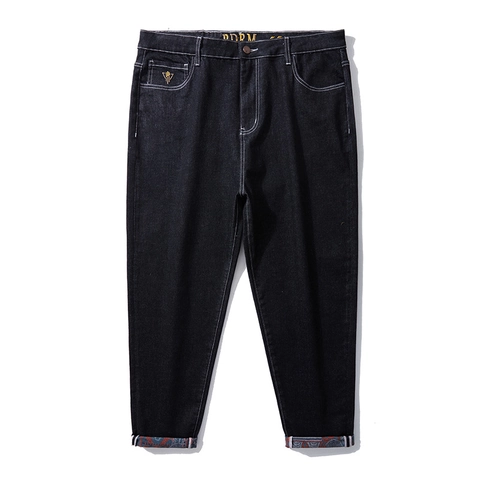 Jeans Denim da Uomo Taglie Forti Dritto Ampio Ricamato Estivo Casual Moda Pantaloni Denim Elasticizzati Grigio Nero