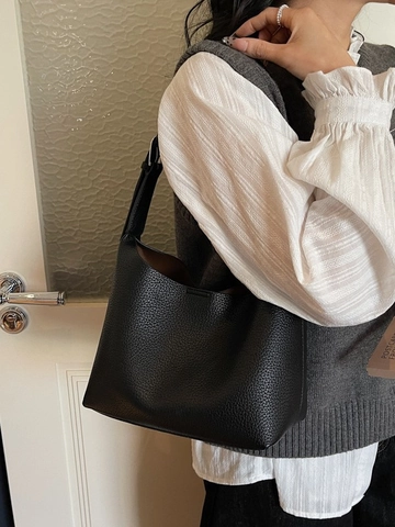 Minimalistische PU Leder Lychee Textur Umhängetasche Für Damen Retro Große Kapazität Eimer Unterarmtasche Mit Verstellbarem Riemen