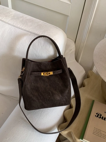 Borsa a Secchiello da Donna in Pelle PU Scamosciata Vintage Chiusura a Girello Retro Borsa a Spalla Minimalista da Pendolare