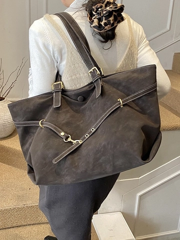 Damen Große Kapazität PU Einkaufstasche Matte Textur Kontrastnähte Urban Einfache Umhängetasche Für Den Täglichen Weg Zur Arbeit Büro Reise