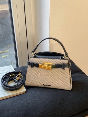 Women's Retro PU Leather Handbag Minimalist Contrast Stitching Crossbody Bag Elegant Twist Lock Single Shoulder Bag Small Square Lady Purse