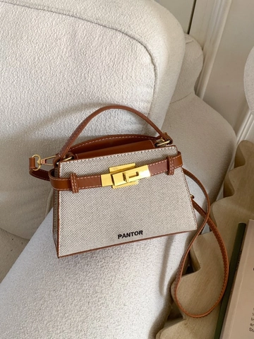 Women's Retro PU Leather Handbag Minimalist Contrast Stitching Crossbody Bag Elegant Twist Lock Single Shoulder Bag Small Square Lady Purse