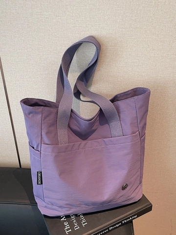 Bolso Tote de Tela para Mujer Gran Capacidad Diseño Minimalista Color Sólido Bolso de Hombro Multibolsillos Diario Compras Retro