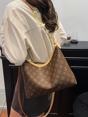 Borsa a Tracolla Hobo Monogramma Vintage da Donna in Pelle PU Borsa Tote di Grande Capacità con Catena in Metallo Moda