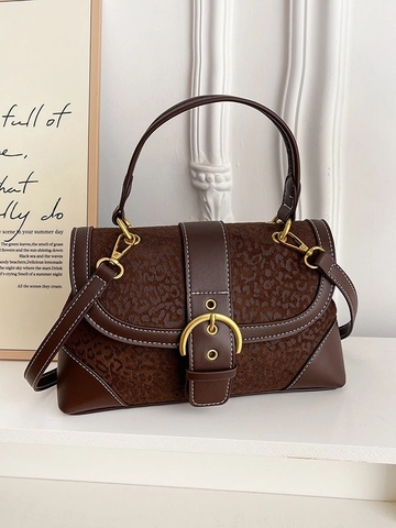 Borsa Vintage Con Stampa Leopardata da Donna Borsa a Sella in Pelle PU di Grande Capacità Borsa a Tracolla Cuciture a Contrasto