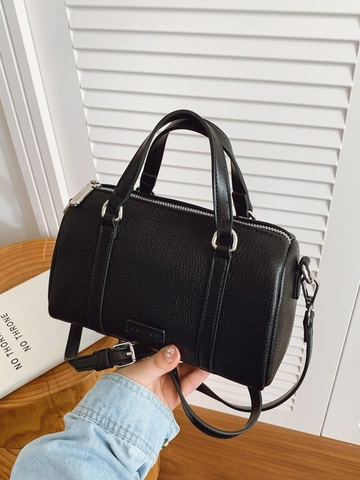 Women Fashion Lychee Pattern PU Leather Boston Bag Retro Pillow Handbag With Silver Hardware Shoulder Crossbody Bag For Daily Use