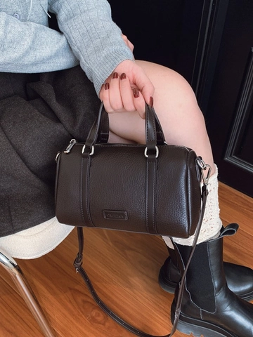 Women Fashion Lychee Pattern PU Leather Boston Bag Retro Pillow Handbag With Silver Hardware Shoulder Crossbody Bag For Daily Use