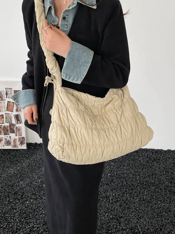 Fashion Nylon Quilted Pleated Shoulder Bag For Women Cloud Shape Underarm Bag Large Capacity Casual Versatile Tote Handbag