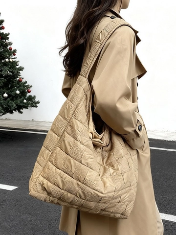 Damen Gesteppt Gepolstert Schultertasche Große Kapazität Cloud Puff Achseltasche Quadratisches Gittermuster Weich Polyester Tasche