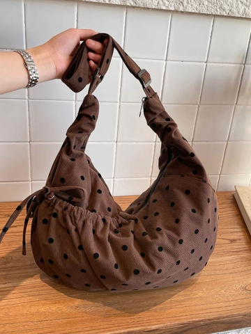Borsa Hobo Retrò in Velluto a Coste da Donna con Pois Grande Capacità Coulisse Sottobraccio Borsa a Spalla Versatile Tracolla Casual